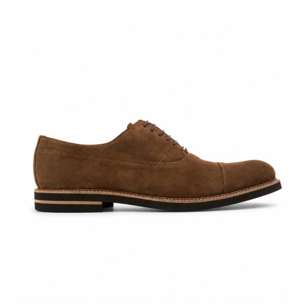 Beige Split Leather Dress Shoes — Men's Lace-Up Stitched Sole Style